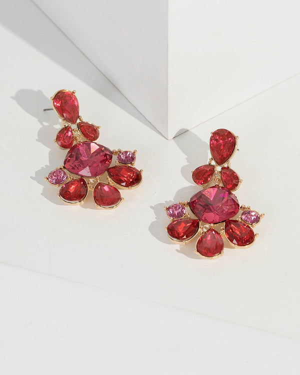 Pink Multi Teardrop Crystal Drop Earrings | Earrings