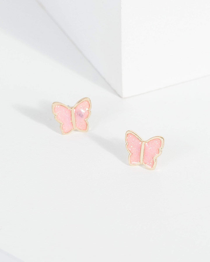 Pink Painted Butterfly Earrings | Earrings