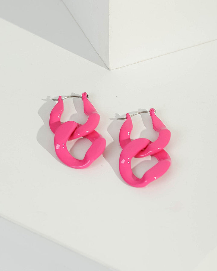 Pink Painted Chain Link Earrings | Earrings
