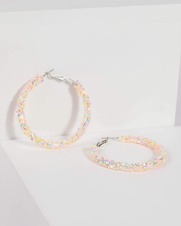 Pink Pastel Glitter Hoop Earrings | Earrings
