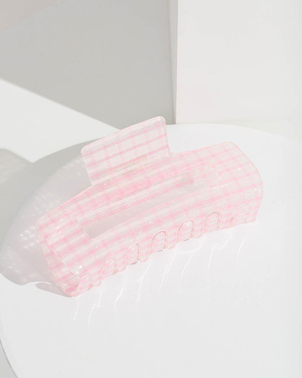 Colette by Colette Hayman Pink Plaid Print Rectangle Claw Clip