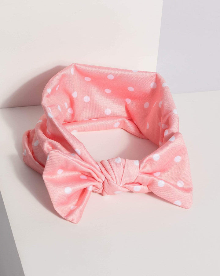Pink Polka Dot Bow Headband | Hair Accessories