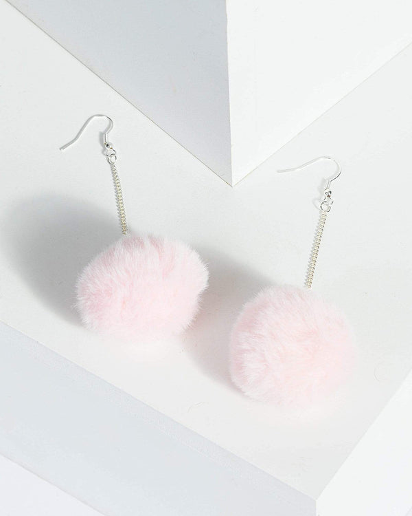 Pink Pom Pom Chain Earrings | Earrings