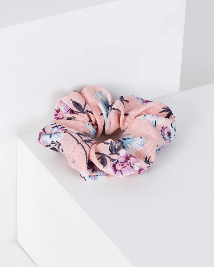 Pink Pretty Floral Print Scrunchie | Accessories