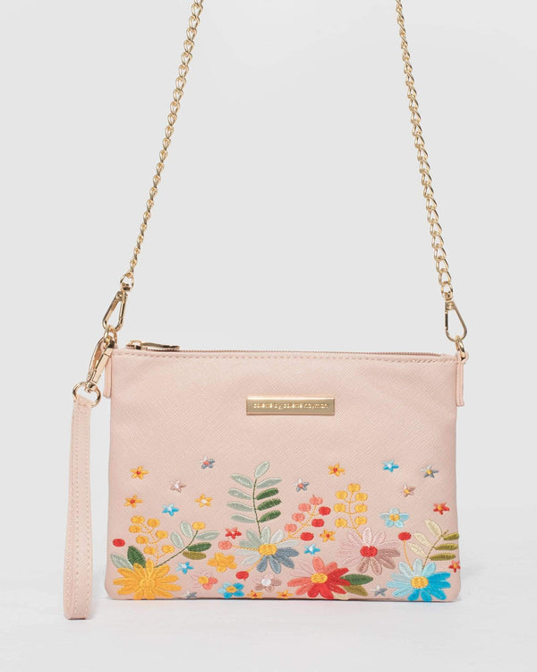 Pink Print Peta Embroidery Crossbody Bag | Crossbody Bags