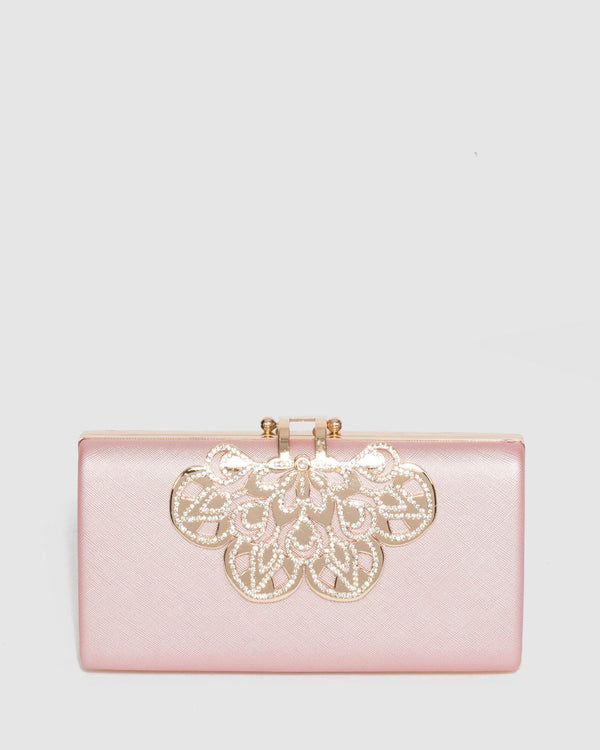 Pink Quinn Clip Evening Clutch Bag | Clutch Bags