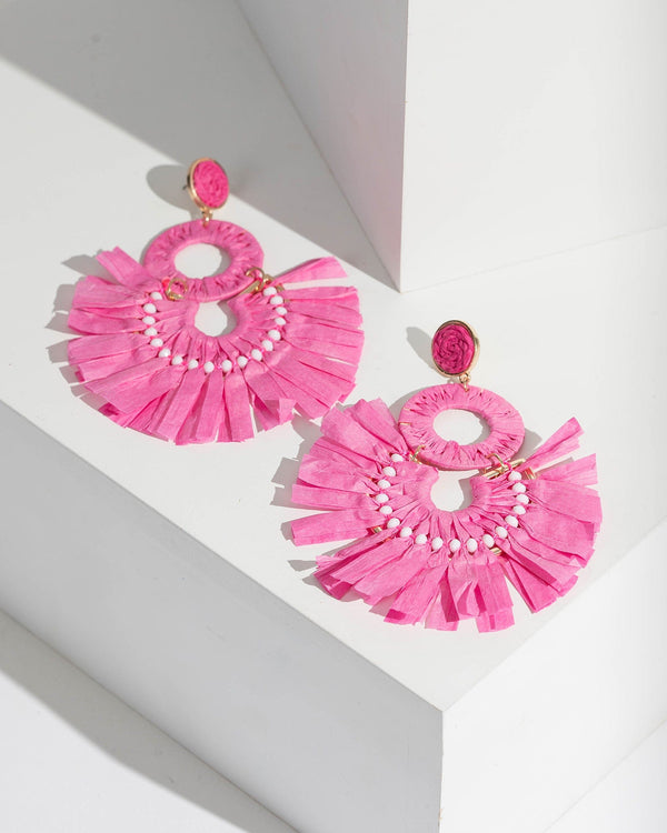 Pink Raffia Statement Drop Earrings | Earrings