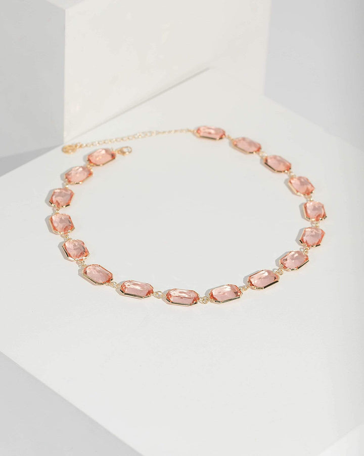 Colette by Colette Hayman Pink Rectangle Crystal Short Necklace