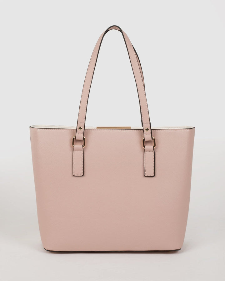 Pink Rose Gold Tegan Panel Tote Bag | Tote Bags