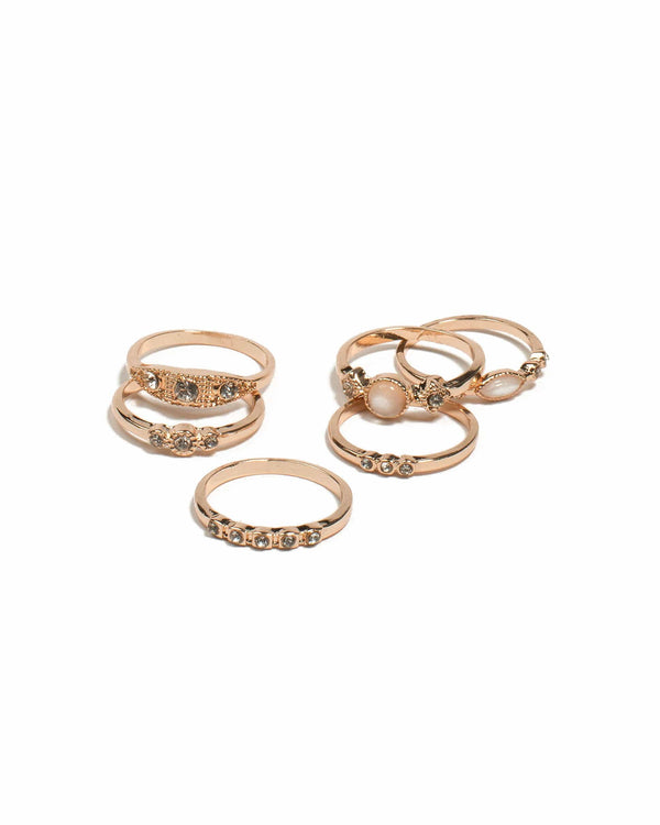 Colette by Colette Hayman Pink Rose Gold Tone Mixed Stone Fine Band Ring - Medium