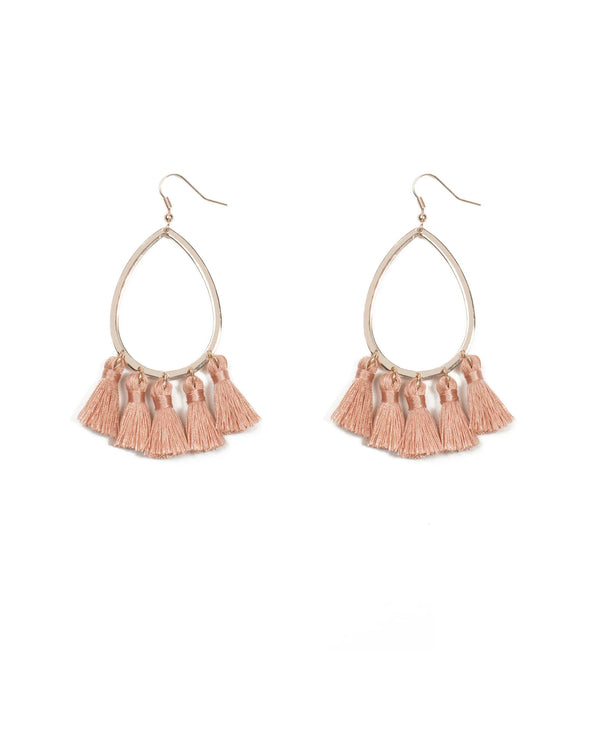 Pink Rose Gold Tone Tassel Teardrop Earrings | Earrings