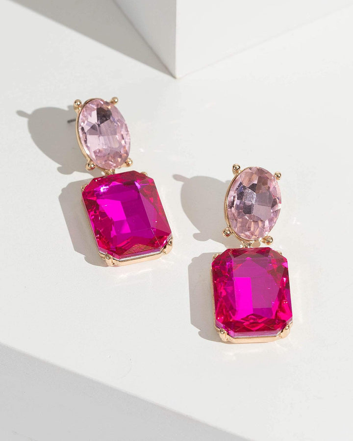 Colette by Colette Hayman Pink Round And Square Crystal Drop Earrings