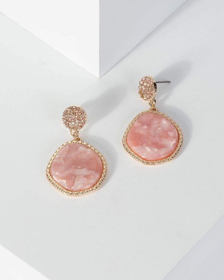 Pink Round Crystal And Acrylic Drop Earrings | Earrings