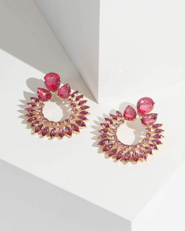 Pink Round Crystal Cluster Earrings | Earrings