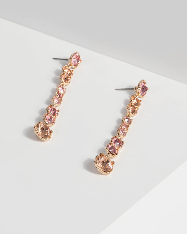 Pink Round Crystal Drop Earrings | Earrings