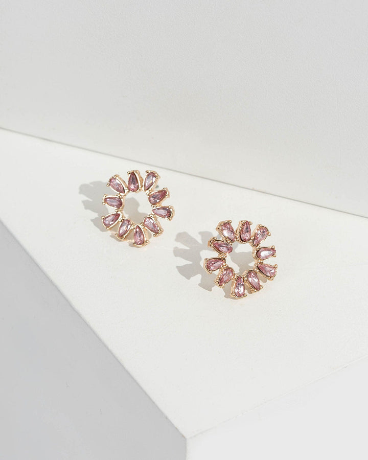 Pink Round Crystal Statement Stud Earrings | Earrings