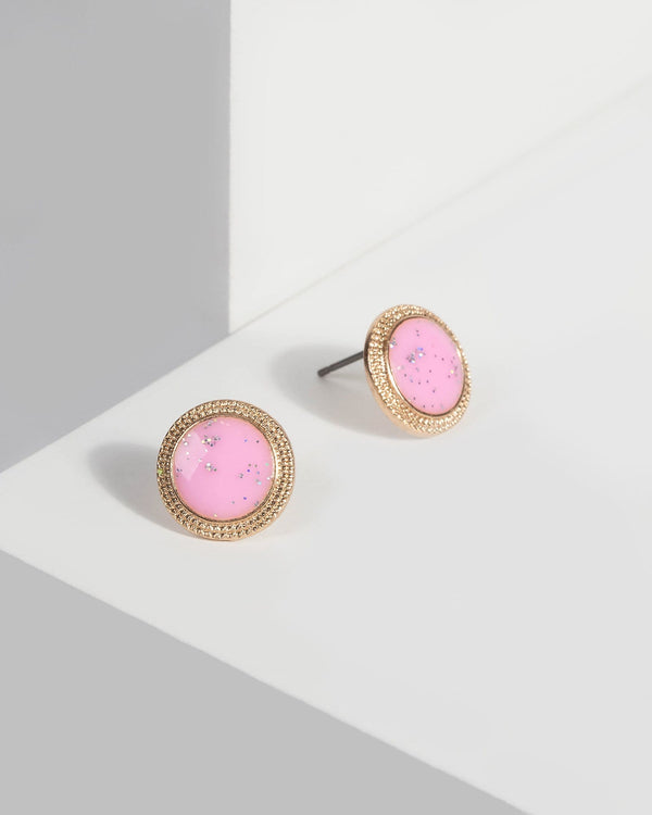 Pink Round Stud Coloured Earrings | Earrings