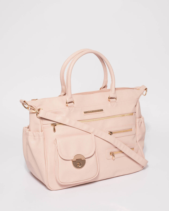 Colette by Colette Hayman Pink Saffiano Pocket And Zip Baby Travel Bag With Gold Hardware