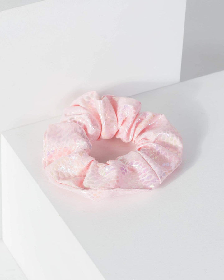 Pink Shiny Snake Skin Effect Scrunchie | Accessories