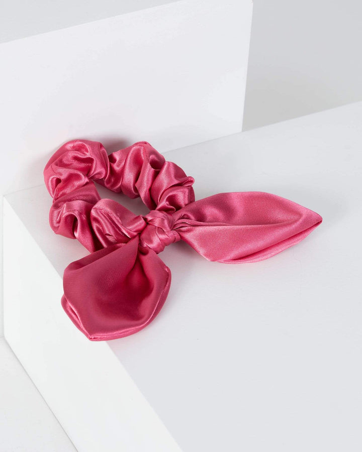 Pink Small Plain Satin Scarf Scrunchie | Accessories