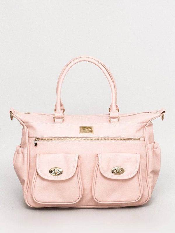 Pink Smooth Baby Travel Bag With Gold Hardware | Baby Bags
