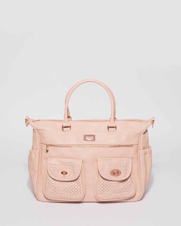 Pink Smooth Flower Cutout Baby Bag With Rose Gold Hardware | Baby Bags