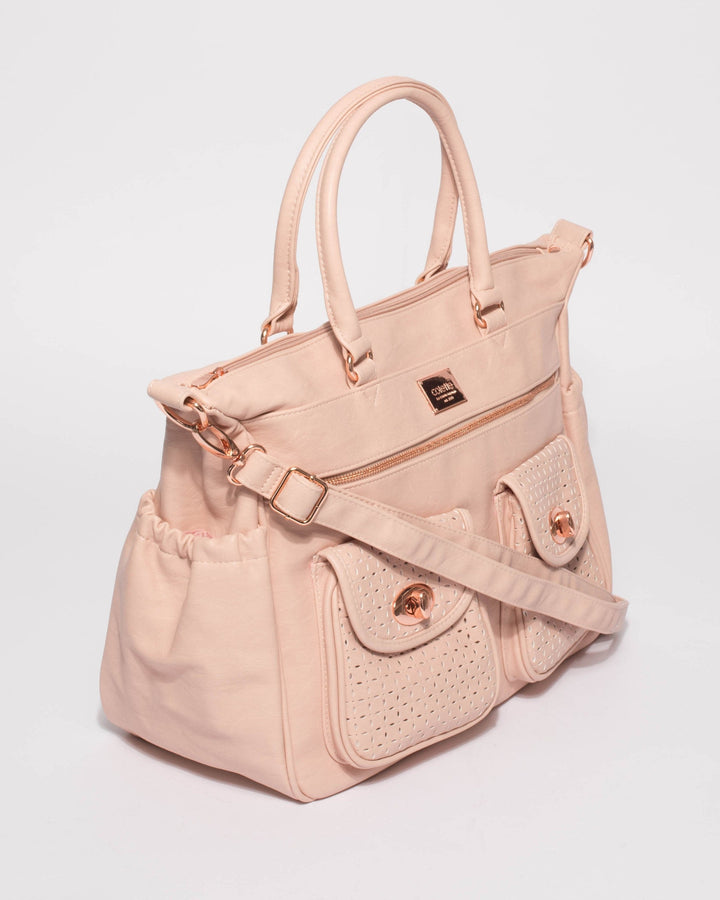 Colette by Colette Hayman Pink Smooth Flower Cutout Baby Bag With Rose Gold Hardware