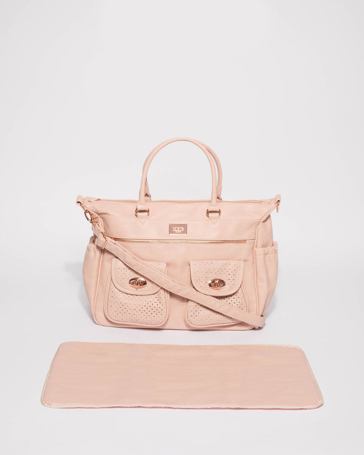 Colette by Colette Hayman Pink Smooth Flower Cutout Baby Bag With Rose Gold Hardware
