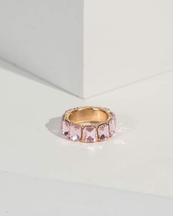 Pink Square Crystal Band Ring | Rings
