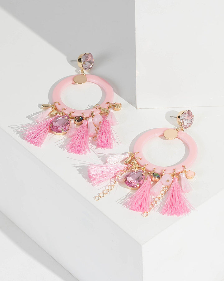 Pink Statement Charm Tassel Drop Earrings | Earrings