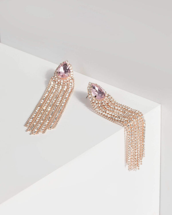 Pink Tassel Chain Drop Earrings | Earrings