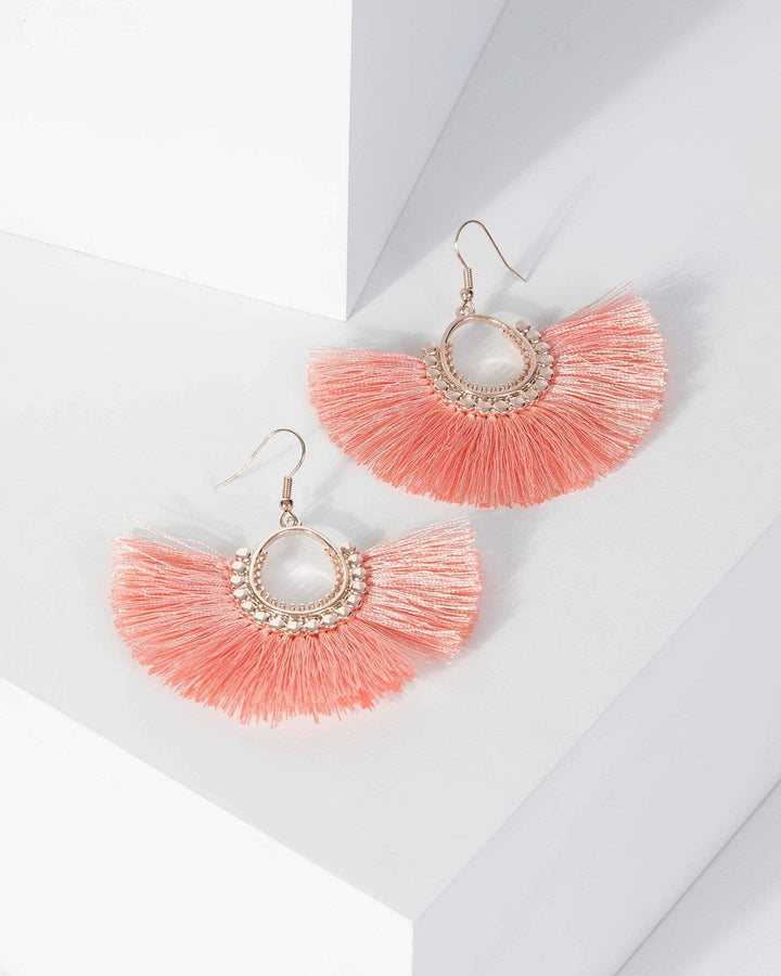 Pink Tassel Fan Textured Earrings | Earrings