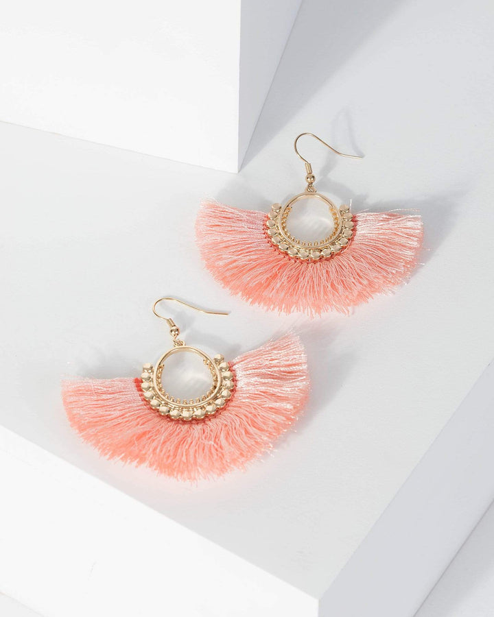 Pink Tassel Fan Textured Earrings | Earrings