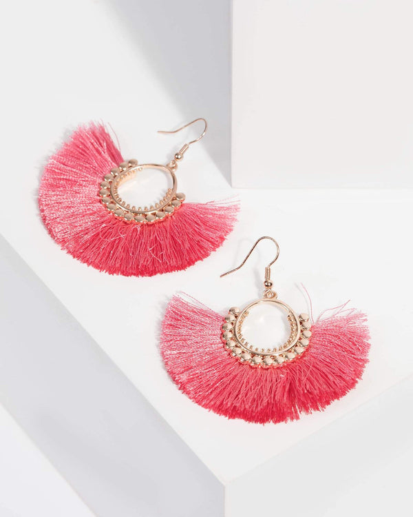Pink Tassel Textured Earrings | Earrings