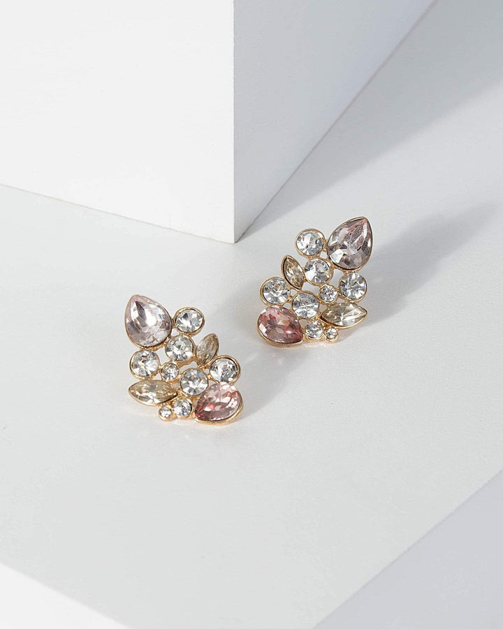 Pink Teardrop Crystal Cluster Drop Earrings | Earrings