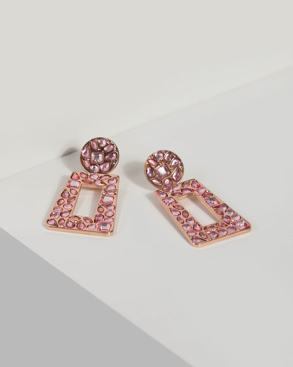 Pink Textured Rectangle Drop Earrings | Earrings