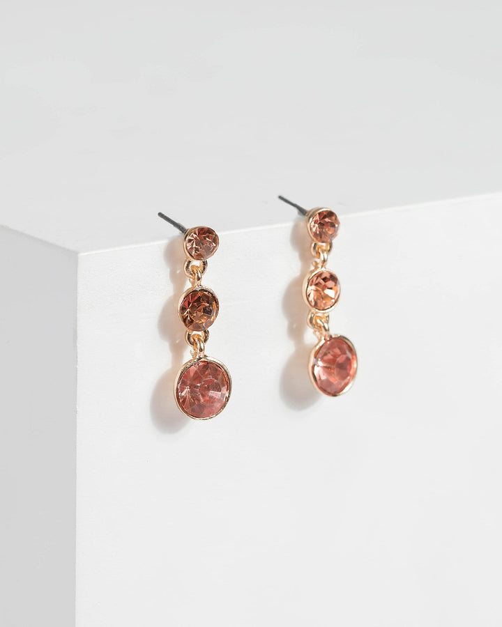 Pink Triple Round Crystal Drop Earrings | Earrings