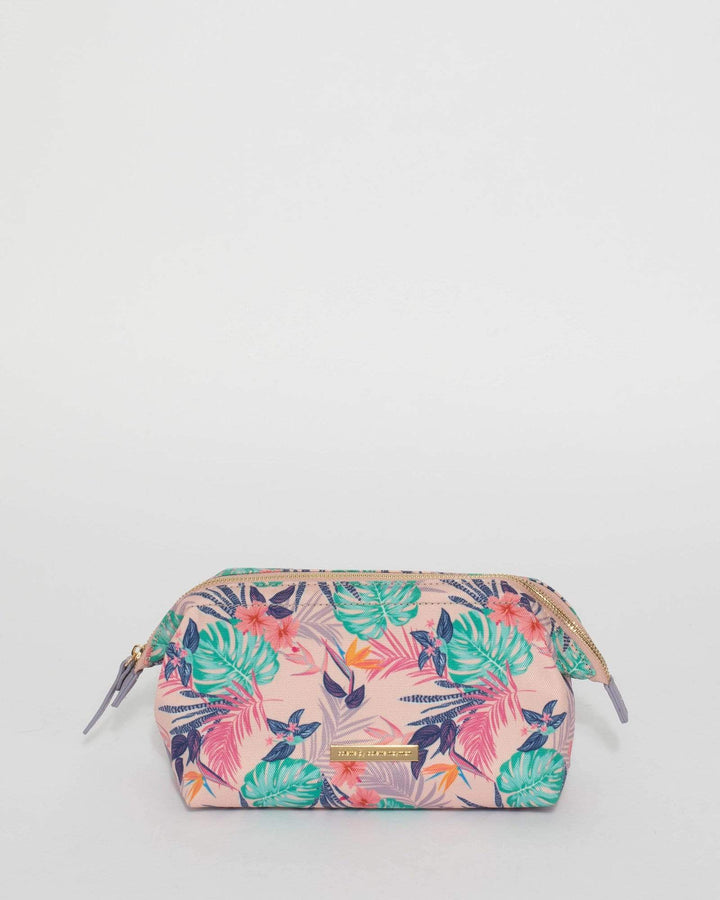 Pink Tropical Print Structured Cosmetic Case | Cosmetic Cases