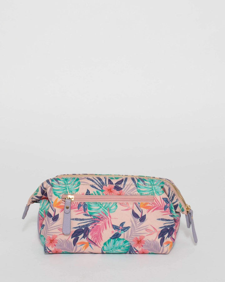 Pink Tropical Print Structured Cosmetic Case | Cosmetic Cases