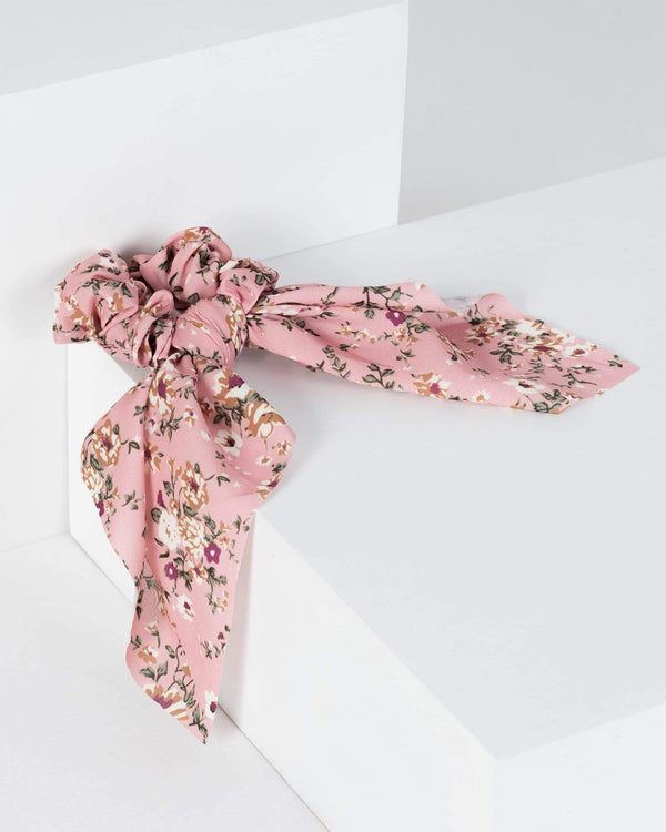 Pink Vintage Flower Print Scarf Scrunchie | Accessories