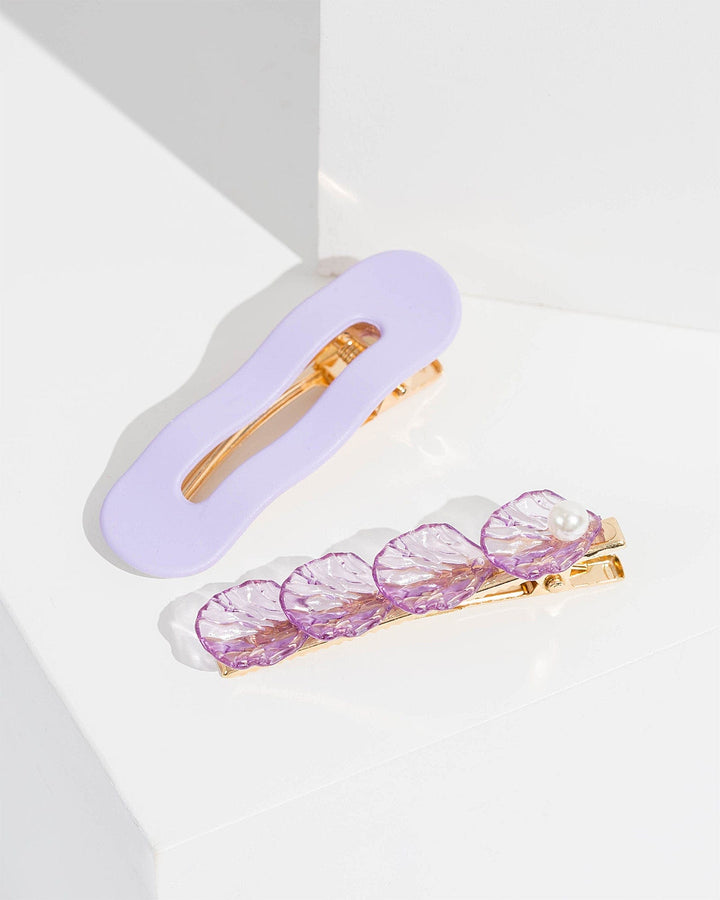 Colette by Colette Hayman Purple 2 Pack Acrylic Shell Detail Hair Slides