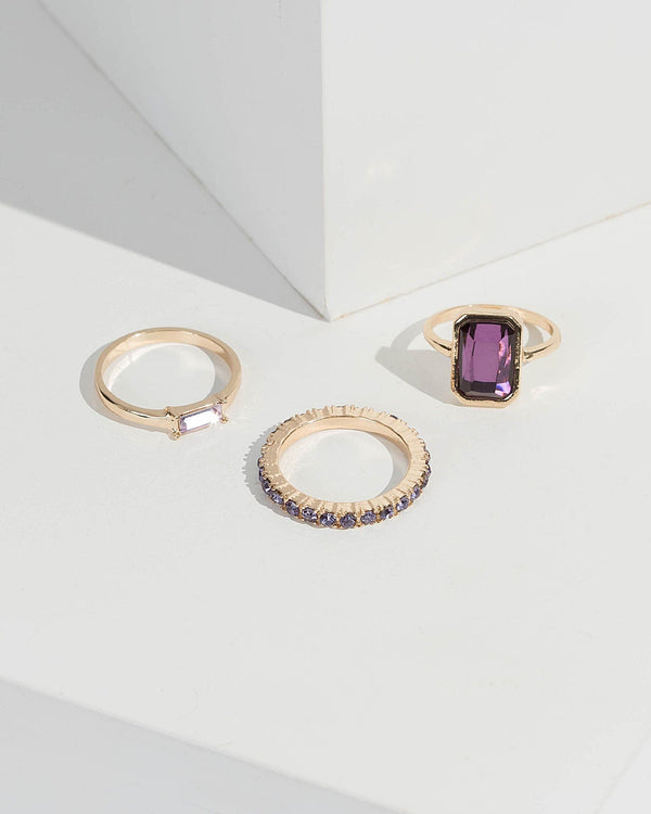Purple 3 Pack Multi Crystal Detail Rings | Rings
