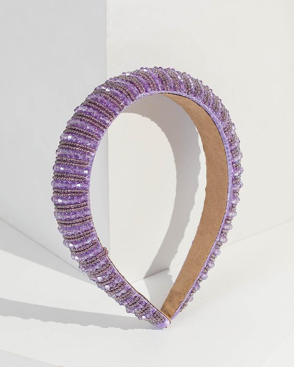 Purple Beaded Panels Headband | Hair Accessories