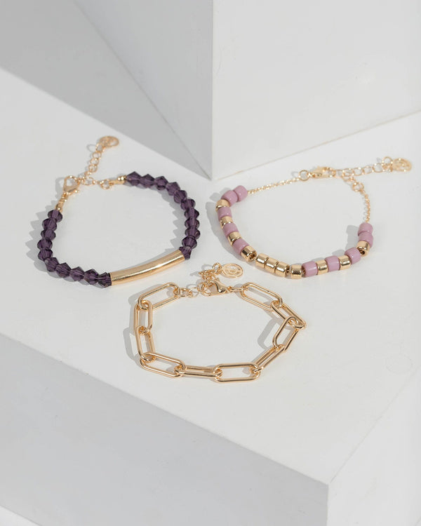 Purple Chain And Crystal Multi Pack Bracelets | Earrings