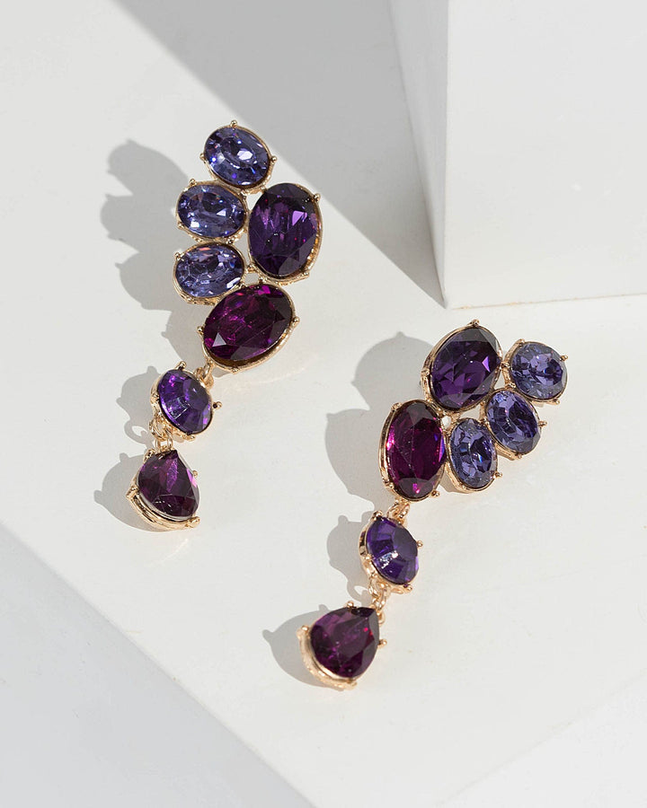 Purple Crystal Cluster Drop Earrings | Earrings