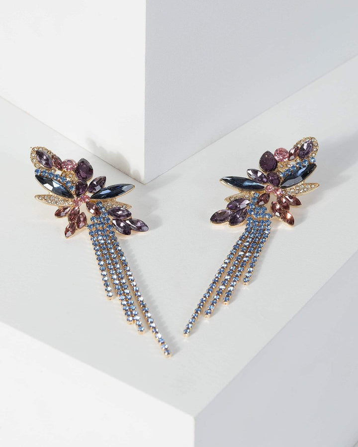 Purple Crystal Cluster Tassel Earrings | Earrings