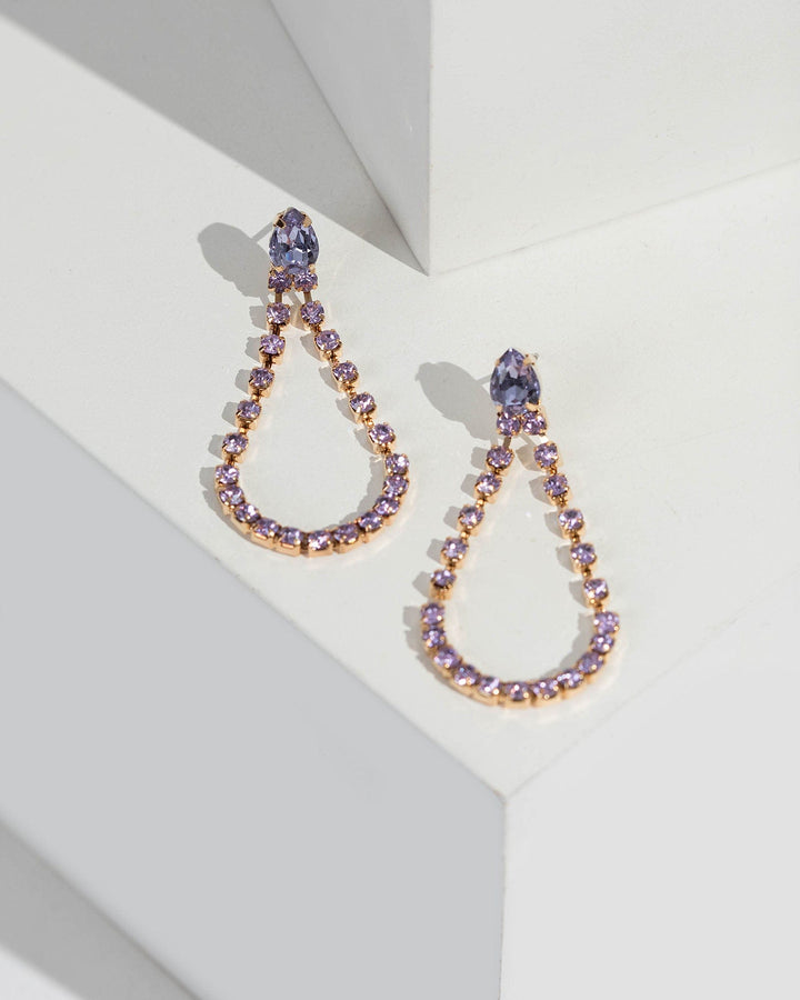 Purple Crystal Tear Drop Earrings | Earrings