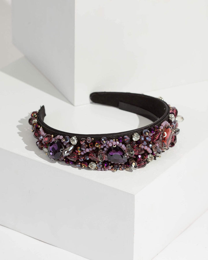 Purple Detailed Crystal Headband Fascinator | Hair Accessories