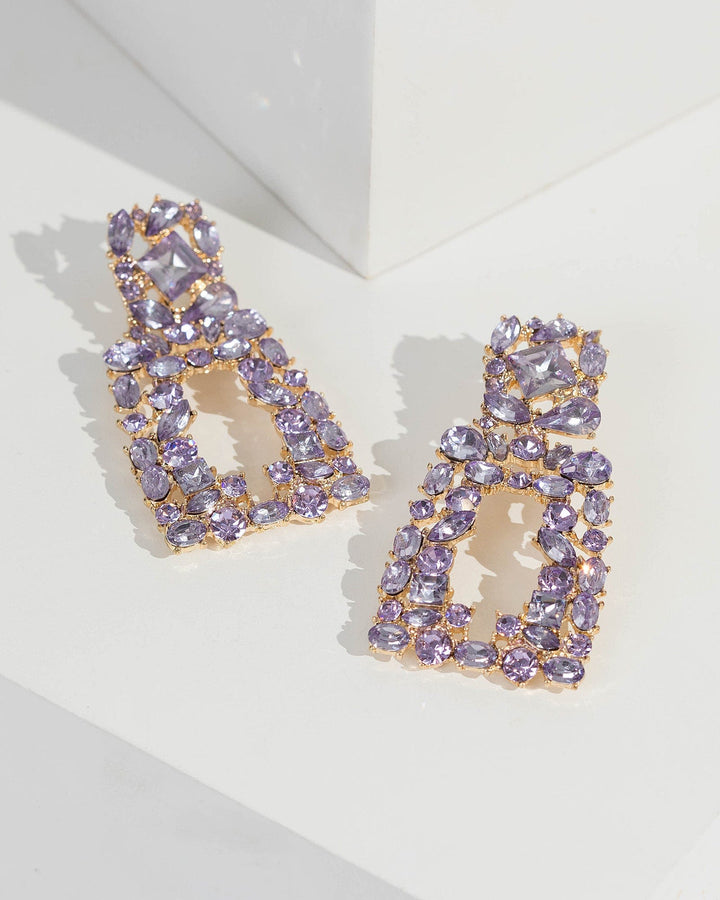 Purple Double Crystal Cluster Drop Earrings | Earrings