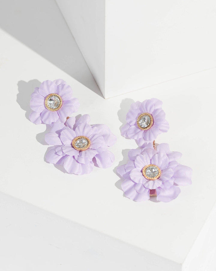 Purple Double Flower Drop Earrings | Earrings